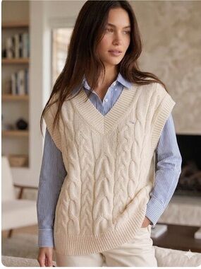Basin + Range Ivory Cable Fisherman Sweater Vest Top Layer Preppy Collegiate M